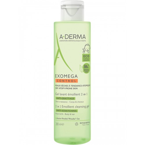 A-DERMA Exomega Control Очищающий гель 2в1 для волос и тела (200 мл)