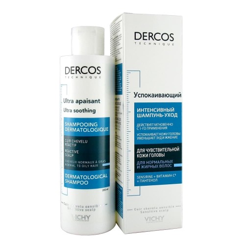 Vichy Dercos - Шампунь успокаивающий для чувствительной кожи головы. Для нормальных и жирных волос.(200 мл.)
